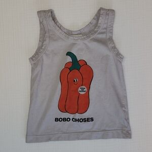Bobo Choses Gray Kids Tank Top with Orange Pepper Design